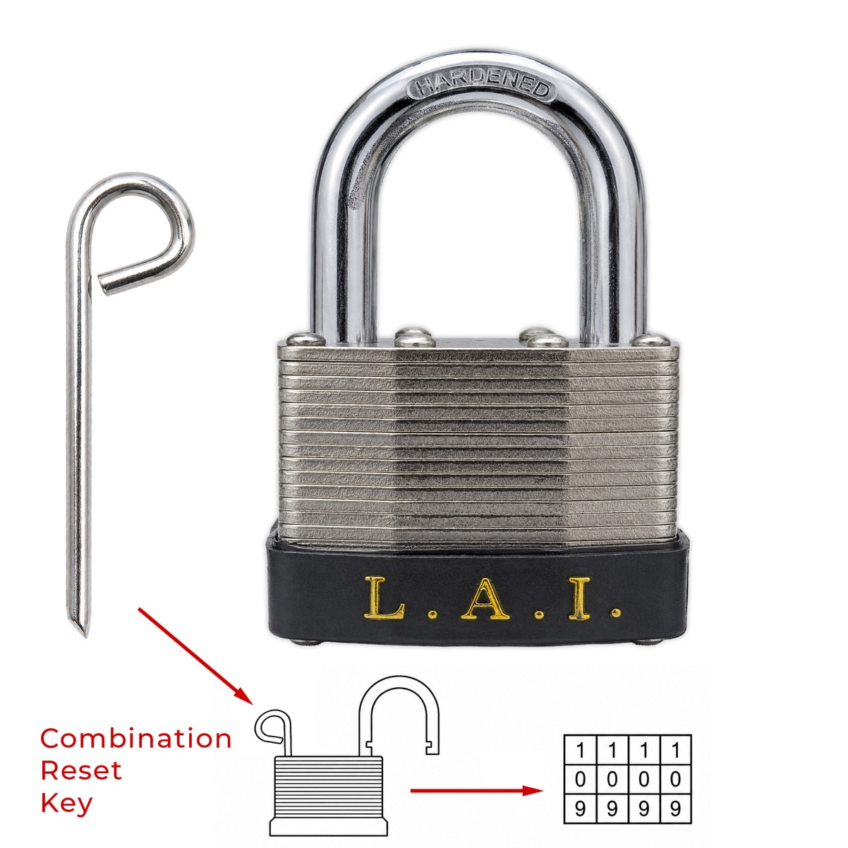 Combination padlock reset key